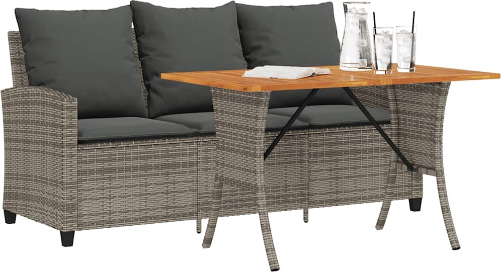Gartensofa 3-Sitzer mit Kissen & Tisch Grau Poly Rattan