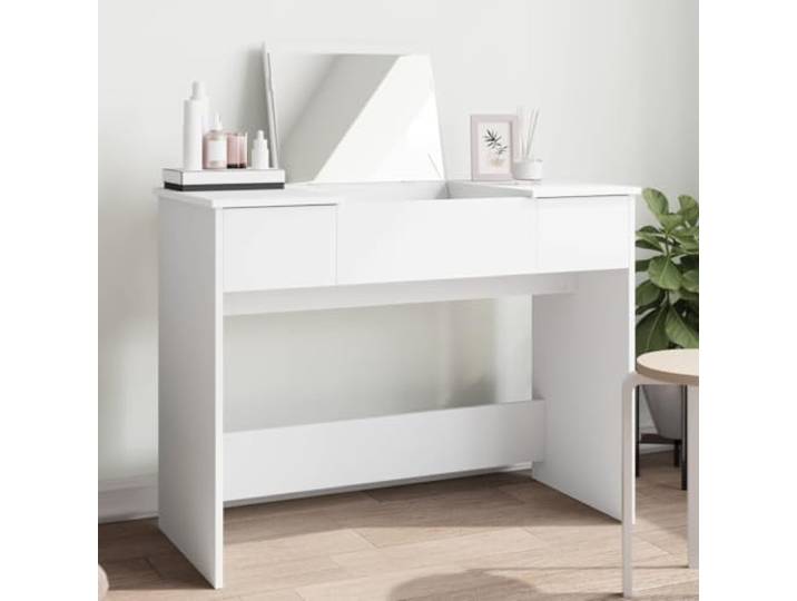 HKQWPBF Schminktisch mit Spiegel Weiß 100x45x76 cm Holzwerkstoff Gerade Linien, symmetrisch, viel Stauraum, glatte Oberfläche, robust, modern