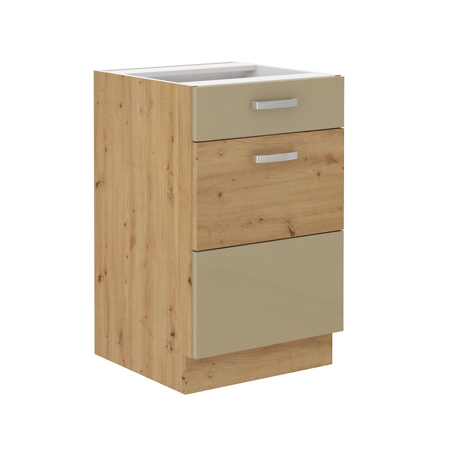 Unterschrank 50 Eiche Artisan Cappuccino Glanz Küchenzeile Vollauszug Soft-Close
