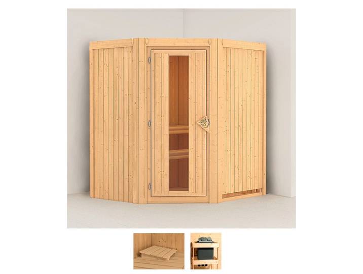 Sauna KARIBU Tomke , beige (naturbelassen), ohne Ofen, (ohne Ofen), Saunen, Sauna, ohne Ofen