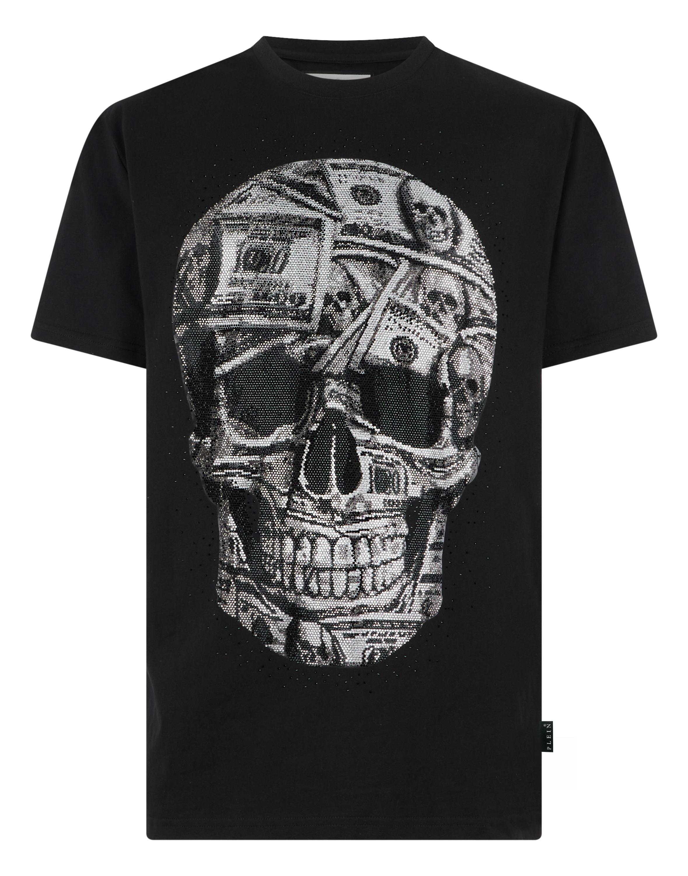 Philipp Plein T-Shirt mit Rundhals und Totenkopfprint, Kurzarm - Schwarz