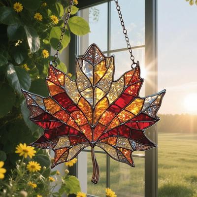 Inspired Finds Acrylic Maple Leaf Light Catcher Thanksgiving Autumn Window Hanging Decor sunset Maple