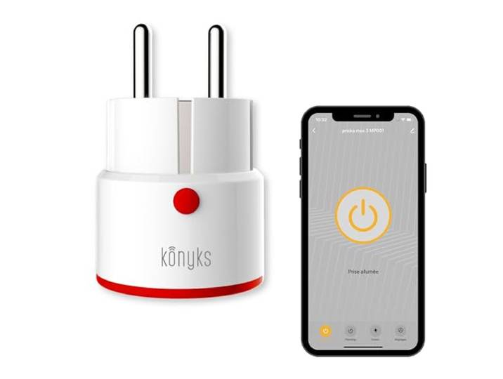 Konyks Prise connectée Konyks Priska Max 3 FR- WiFi + BT\, Fonctions avancées V3\, 16A\, Compteur de consommation\, Compatible Alexa et Google Home & Tuya -