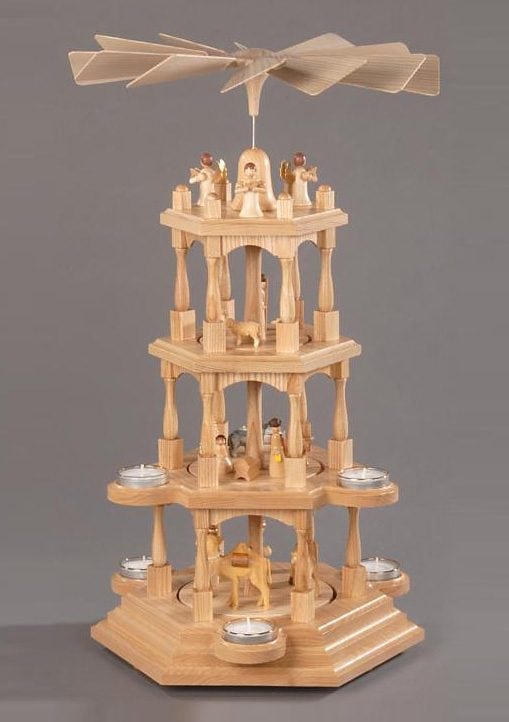 Weihnachtspyramide ALBIN PREISSLER "Christi Geburt, Handwerkskunst aus dem Erzgebirge", beige (natur), B:29cm H:52cm T:29cm, Holz teilmassiv, Weihnachtspyramiden, Weihnachtspyramide, 4 Etagen, Weihnachtsdeko aus Holz natur 52cm