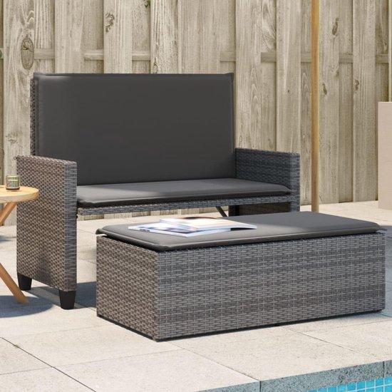 Famanu Gartenbank Polyrotan - Multifunktionale Schlafbank - Wetterbeständig - 122 x 55 x 97 cm - Grau