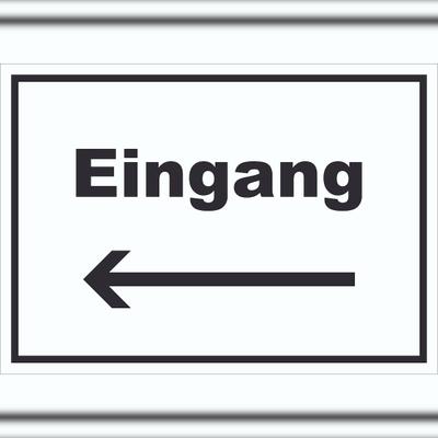 HB-Druck Eingang Schild mit Text und Richtungspfeil links Zugang Eintritt waagerecht A4 (210x297mm)
