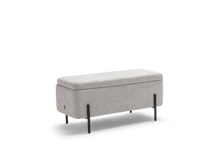 Banc coffre en tissu et métal l100cm - gris clair