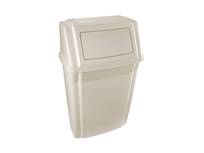 Rubbermaid Commercial Products Profile Wandmontierter Mülleimer 57L Beige – Slimline-Abfallbehälter mit Schwingdeckel für Korridor Waschraum Schule und Küche – FG782200BEIG