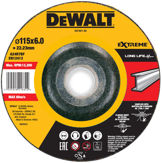 Meule à ébarber DEWALT EXTREME 115x6x22,23mm métal type 42 (déportée) DX7921-AE (DX7921-AE)