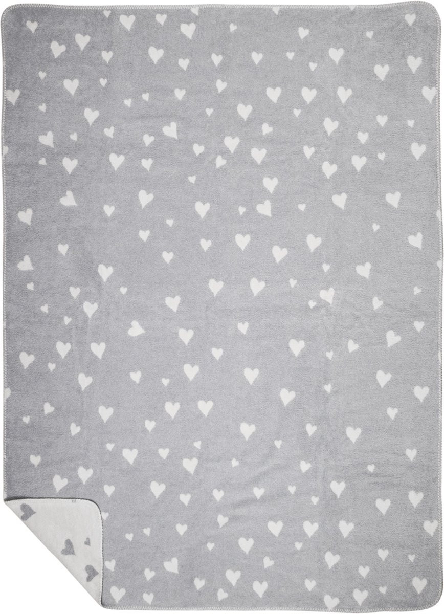 Mars & More Plaid met hartjesprint lichtgrijs 130 x 180 cm