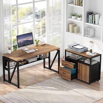 BB L Shaped Desk with Drawer, Executive Desk and lateral File Cabinet, 2 Piece Home Office Furniture