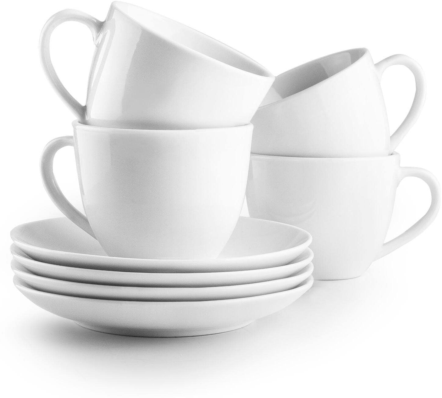 Tasse "Ibili mit Unterteller Castilla 310 ml, 4 Stück", weiss (weiß), 310ml, Keramik, Trinkgefässe, Tasse weiß 310ml