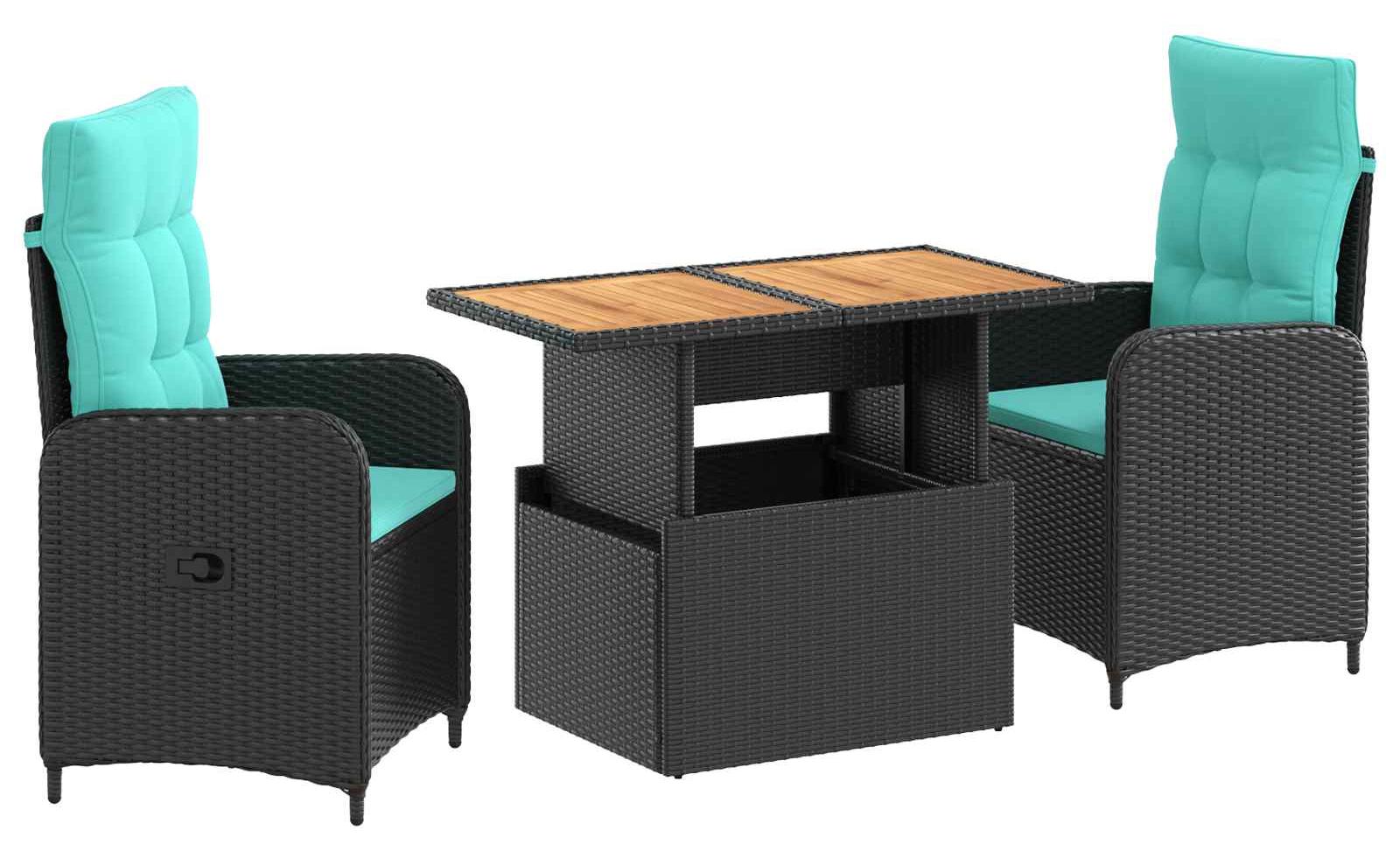 Esszimmer-Set für den Außenbereich, 3-teilig, aus synthetischem Rattan
