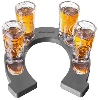 Final Touch Horseshoe Boot Shot Glass Set 4x1oz Cowgirl Western Tray