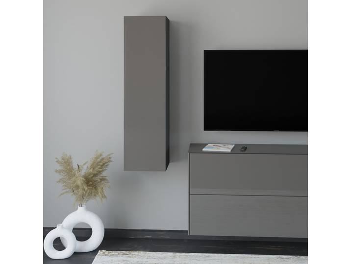 Hängeschrank Reno , grau (graphit schwarz matt, glas anthrazit glanz), B:32cm H:118cm T:33cm, Glas, Holzwerkstoff, SET ONE BY MUSTERRING, Schränke, Hängeschrank, Für vertikale Montage, alternativ waagerecht montierbar