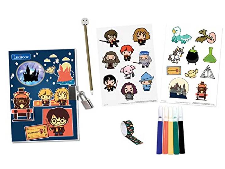 Lexibook, Harry Potter, Elektronisch Geheim Dagboek met accessoires, lichteffecten, hangslot en sleutel, stickers, pen, 100 pagina's, Blauw, SD30HP