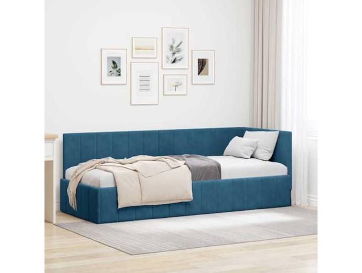 YUOTYRKTEJRSG Samt L förmig platzsparend Modell 80x200 cm Blau Eckbettgestell mit Kopfteil Blau 80x200 cm Samt L-form Design Schlafsofa Platzsparend mit Lattenrost