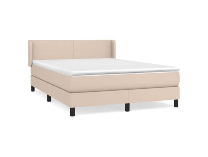 PUGYNBK Boxspringbett aus Kunstleder, Cappuccino, 140 x 200 cm Höhenverstellbares Kopfteil, Taschenfederkernmatratze, mittlere Härte