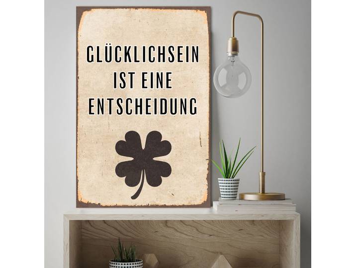 Metallbild QUEENCE Glücklichsein , beige (farbe bild(er): beige), B:20cm H:30cm, Metall, Stahl, Bilder, Metallbild, Stahlschilder