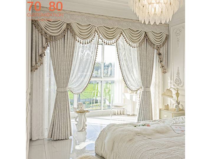 Rideaux en Chenille Beige Jacquard en Relief, pour salons, chambres à coucher, balcons, Villas, écrans de fenêtre personnalisés, cantonnière, nouvelle collection