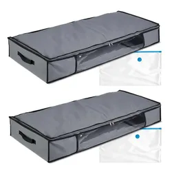 Relaxdays Unterbettkommode Vakuum 2er Set HBT 15x100x45 cm, Kleidung, Bettwäsche, Aufbewahrungstasche Vakuumbeutel, grau