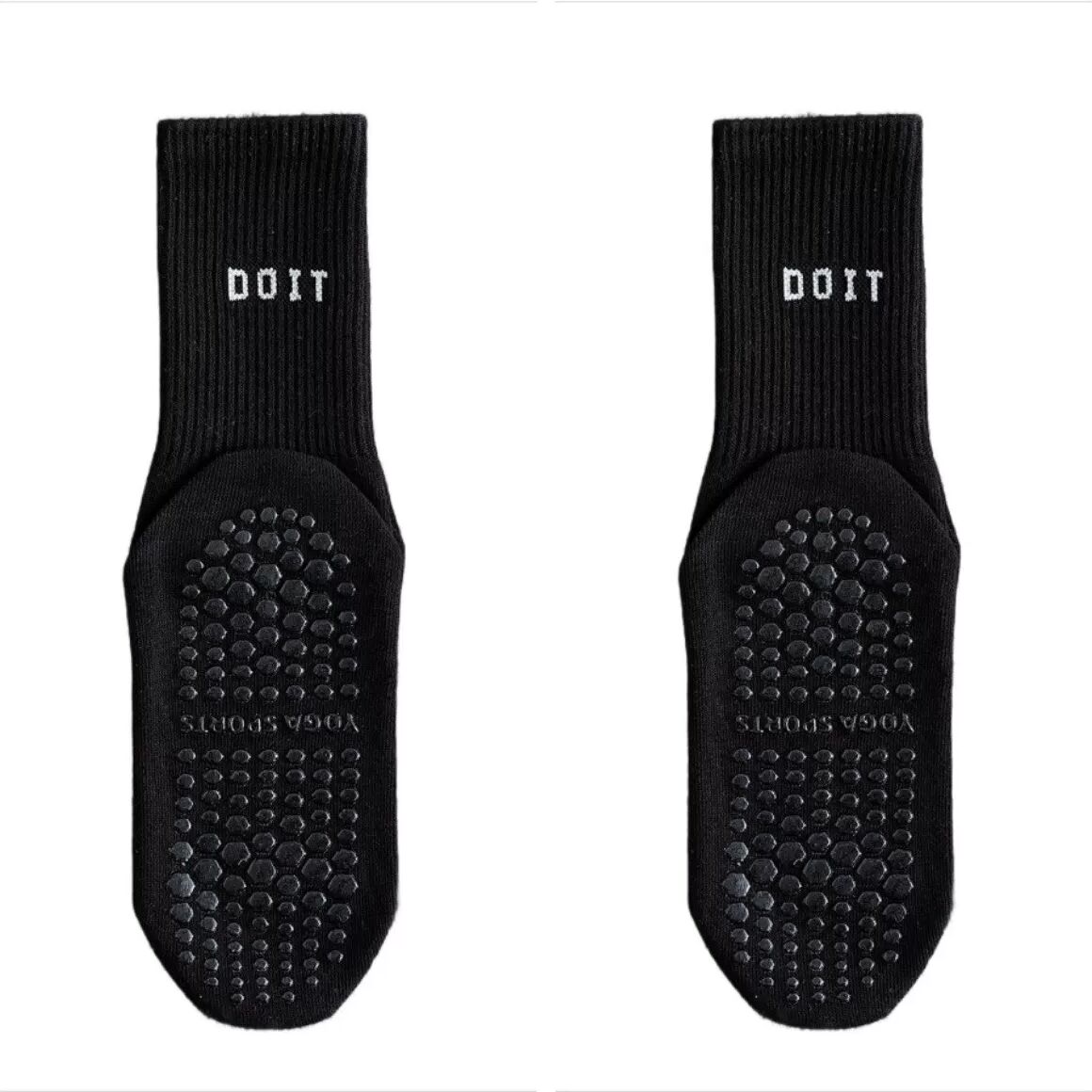 INF Chaussettes Mi-Mollet Yoga/Pilates - Antidérapantes, Absorbantes, Anti-Friction (Une Paire) Le noir