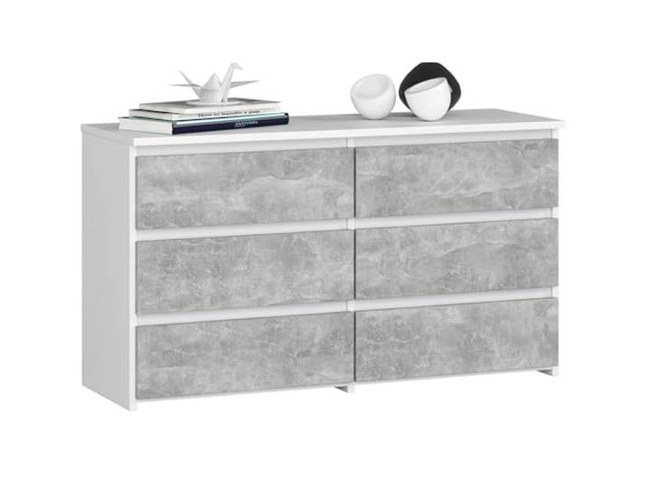AKORD Kommode CL-100 mit 6 Schubladen Komodenschrank Funktional Für Wohnzimmer Für Schlafzimmer Langlebig Rollenführung ABS-Kante 35x100x57cm Weiß + Beton Front