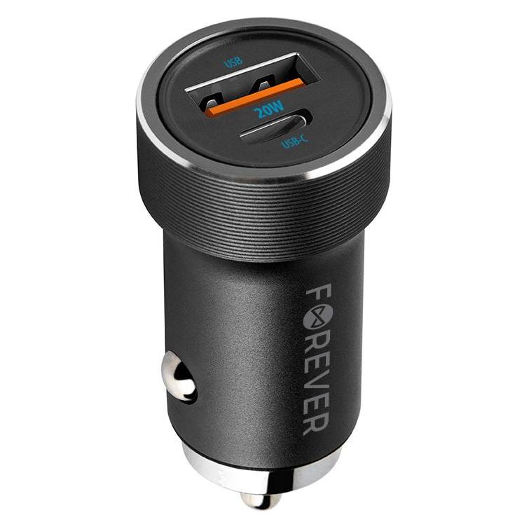 Forever CC-06 PD QC Autoladegerät 1x USB-C 1x USB 20W schwarz (GSM112638)