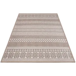 FLACHWEBTEPPICH, gestreift im Boho-Stil, Beige, 120 x 160 cm