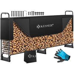 KESSER® Kaminholzregal Metall Brennholzregal außen Stahlrahmen + Abdeckung & Handschuhe Kaminholzunterstand 200kg Wasserdichter Holzlager Holzstapelhilfe für Garten Terrasse