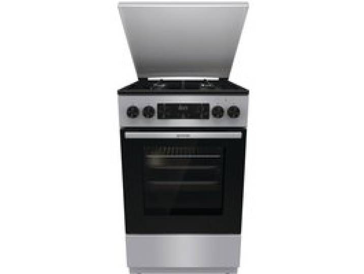 Cuisinière à gaz pose libre en acier inoxydable - GORENJE - 4 brûleurs à gaz - Four électrique
