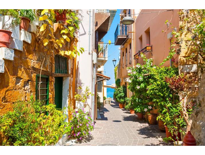 Fototapete PAPERMOON CHANIA KRETA-GASSE , bunt, B:5m L:2,8m, Vlies, Tapeten, Fototapete