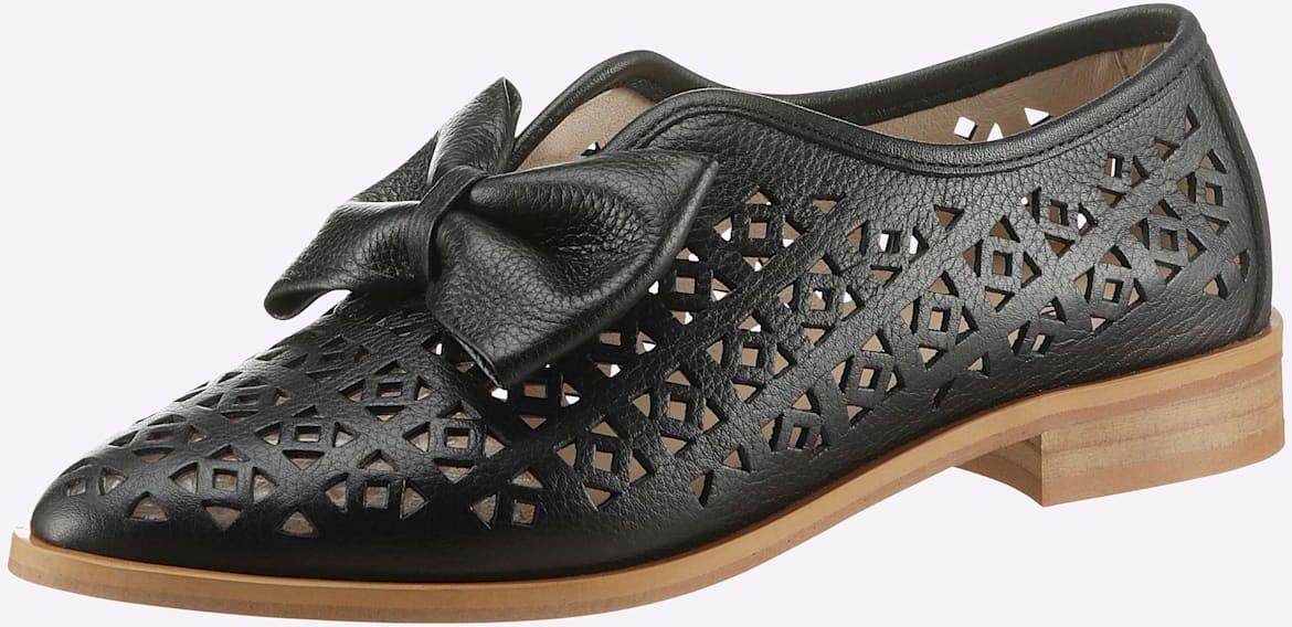 Slipper HEINE, Damen, Gr. 42, schwarz, Leder, Schuhe Slipper schwarz 42