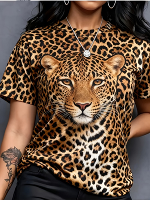 Universal Stock Wild Chic Leopard Print Women's T Shirt Oversized Animal Print Casual Summer Streetwear Tee c s