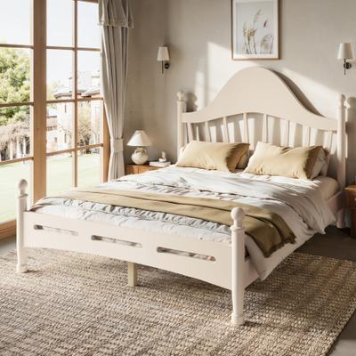GREATPLANINC Solid Wood Platform Bed with Curved Headboard Slatted Support