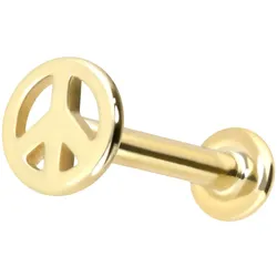 14 Karat Gold Labret mit Push Fit PEACE-ZEICHEN