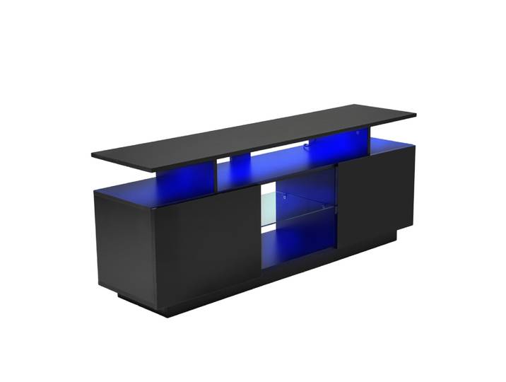 Meuble tv en panneaux de particules avec led noire 140 cm