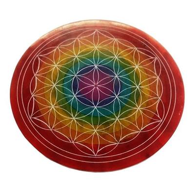 Räucherstäbchenhalter 'Blume des Lebens rainbow' Speckstein graviert 10 cm