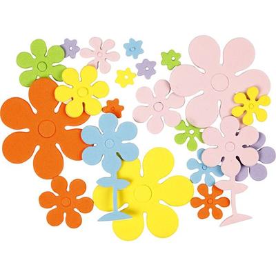 Creativ Company Moosgummi-Blumen, Größe 10-60 mm, Dicke 2 mm, Sortierte Farben, 100 sortiert