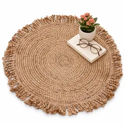 Relaxdays Handgewebter Juteteppich Beige