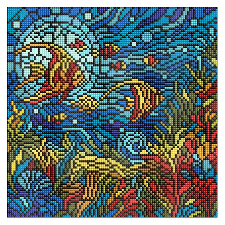 Ideyka Diamond Painting - Buntglasfenster - Meereswelt 30 x 30 cm mit Rahmen (AMO8324)