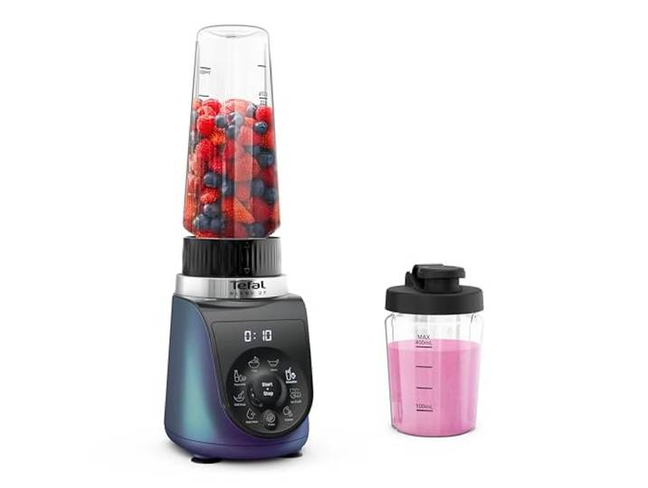 Tefal Blend Up Mini-Mixer, 8 automatische Programme, Pulsfunktion, abnehmbare Powelix-Klingen, inkl. 2 On-the-Go-Flaschen (400 + 700 ml), Silence-Modus, kompaktes Design, 1000 Watt, Blau, BL19H4F0