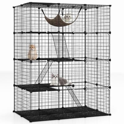Costway Large 4-Tier Cat Cage with Skylight and Hammock for 1-4 Cats-Black