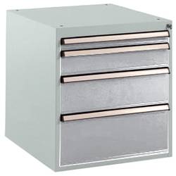 Manuflex SP1140.9006 Schubfachschrank BASETEC Stationär, Nutzhöhe 500 mm mit 4 Schubfächern, in alusilber ähnlich RAL 9006