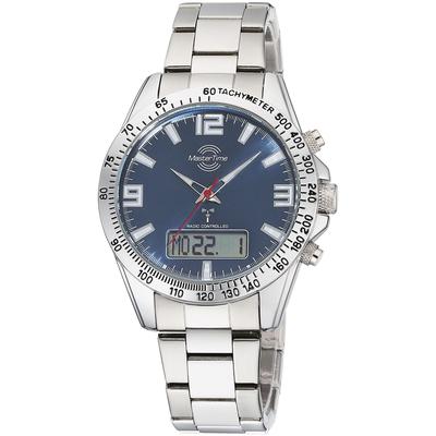 Funkchronograph MASTER TIME "Sporty", silber (silberfarben, blau, blau), Armbanduhren, Herren, silberfarben, Armbanduhr, Quarzuhr, Herrenuhr, automatischer Kalender