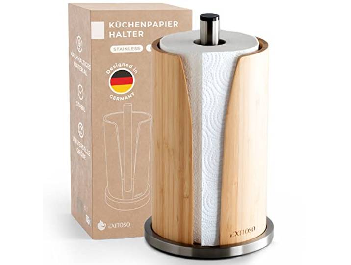 EXITOSO keukenrolhouder bamboe - keukenrolhouder RVS - keukendoekhouder - keukenrolhouder staand - keukenrolhouder - keukenrolhouder hout - papierrolhouder keukenrol