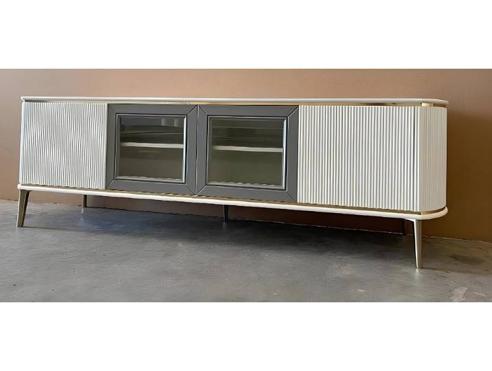 JVmoebel Lowboard Weißes TV-Möbel aus Holz und Glas mit modernem Design (Lowboard), Made in Europa