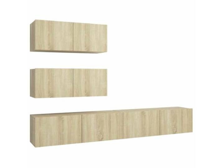 Favemtsl 4-tlg. TV-Schrank-Set Hängend Sonoma-Eiche Holzwerkstoff Wandhängendes Mediamöbel für Wohnzimmer und Gästezimmer schafft geordnete Ablageflächen für Zuspieler und Magazine.