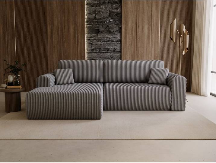 Ecksofa mit Schlaffunktion und Bettkasten Belvio links Dunkelgrau