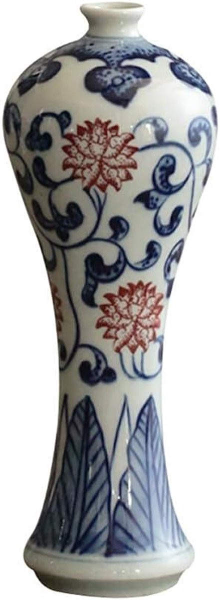 Handbeschilderde porseleinen mini vaas - Blauw wit decoratief ornament
